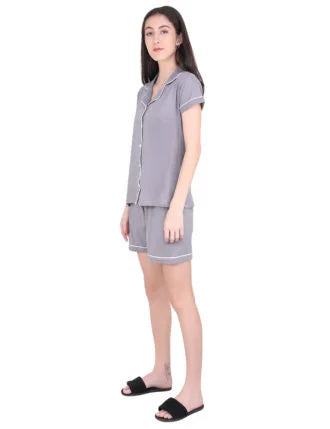 Solid Grey Stylist Night Suit Set