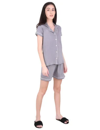 Solid Grey Stylist Night Suit Set