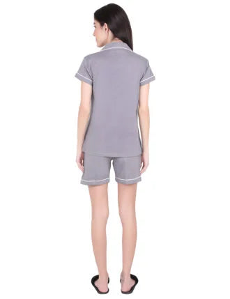 Solid Grey Stylist Night Suit Set