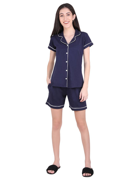 Solid Navy Blue Stylist Night Suit Set