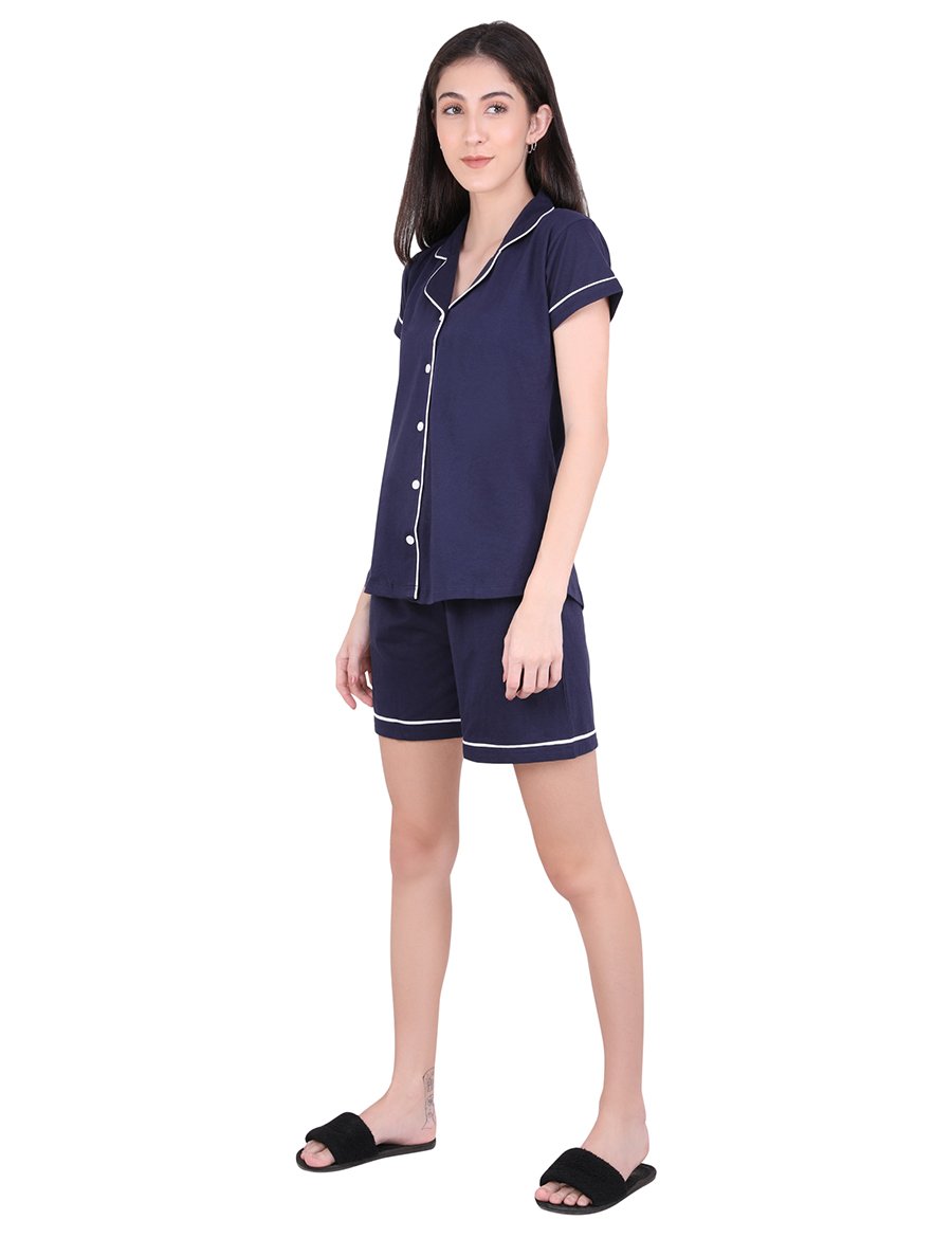 Solid Navy Blue Stylist Night Suit Set