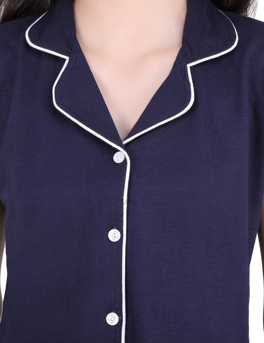 Solid Navy Blue Stylist Night Suit Set