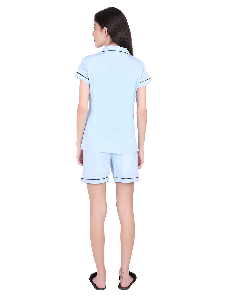 Solid Sky Blue Stylist Night Suit Set