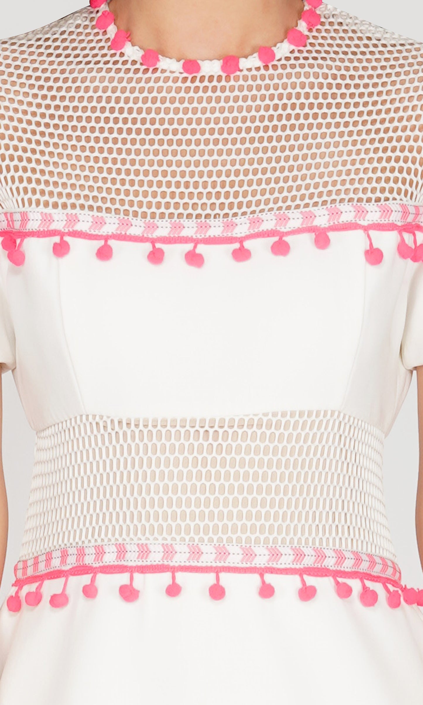 Neon Pink Pom Pom White Dress