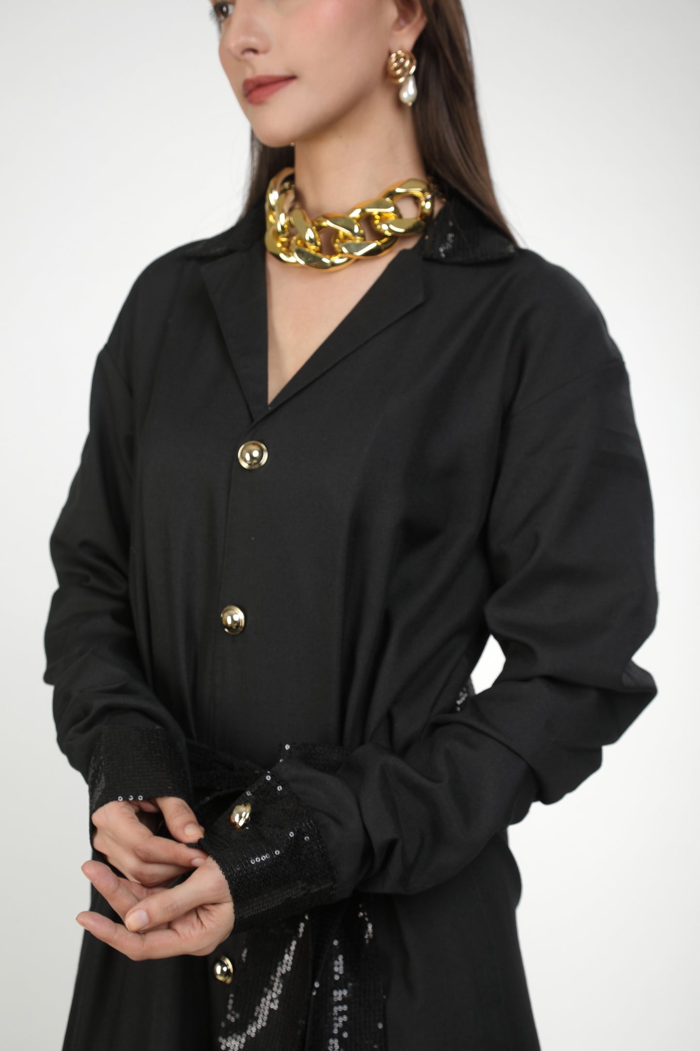 Onyx Collared Buttoned Tiered Maxi Dress
