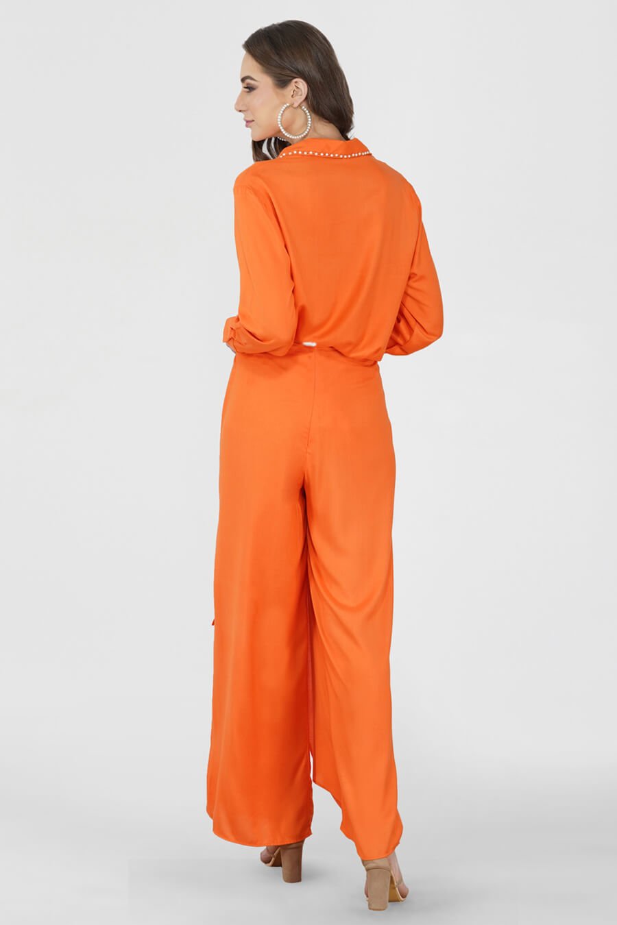 Pearl embellished Orange Shirt