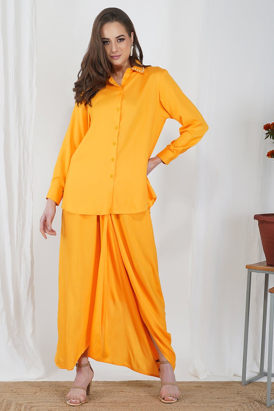 Pearl Embellished  Yellow Shirt