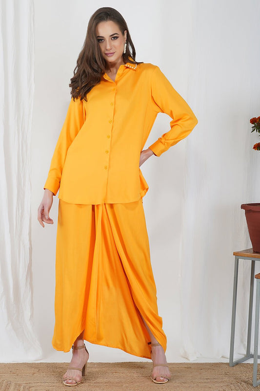 Pearl Embellished  Yellow Shirt