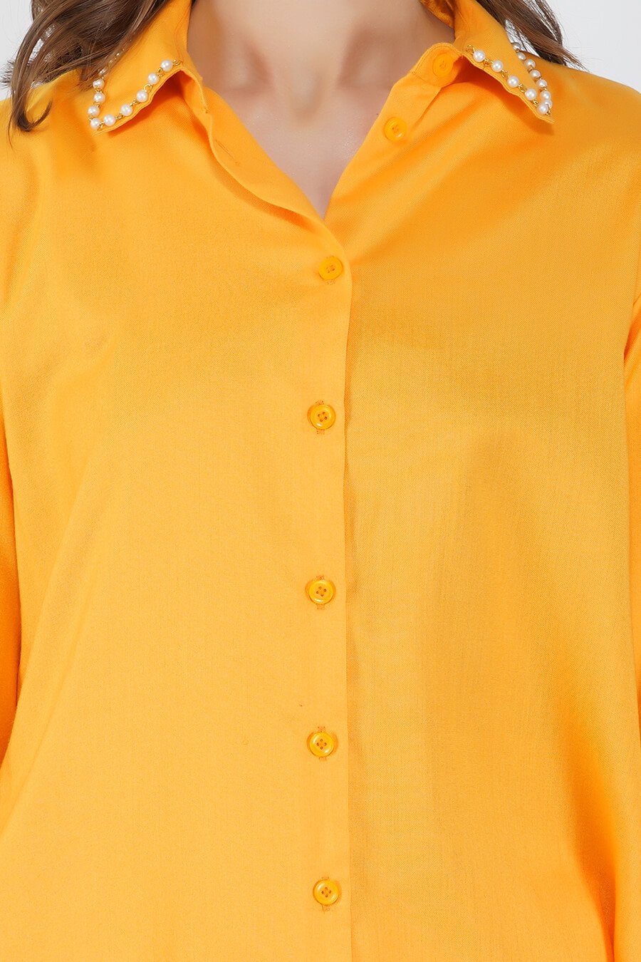 Pearl Embellished  Yellow Shirt