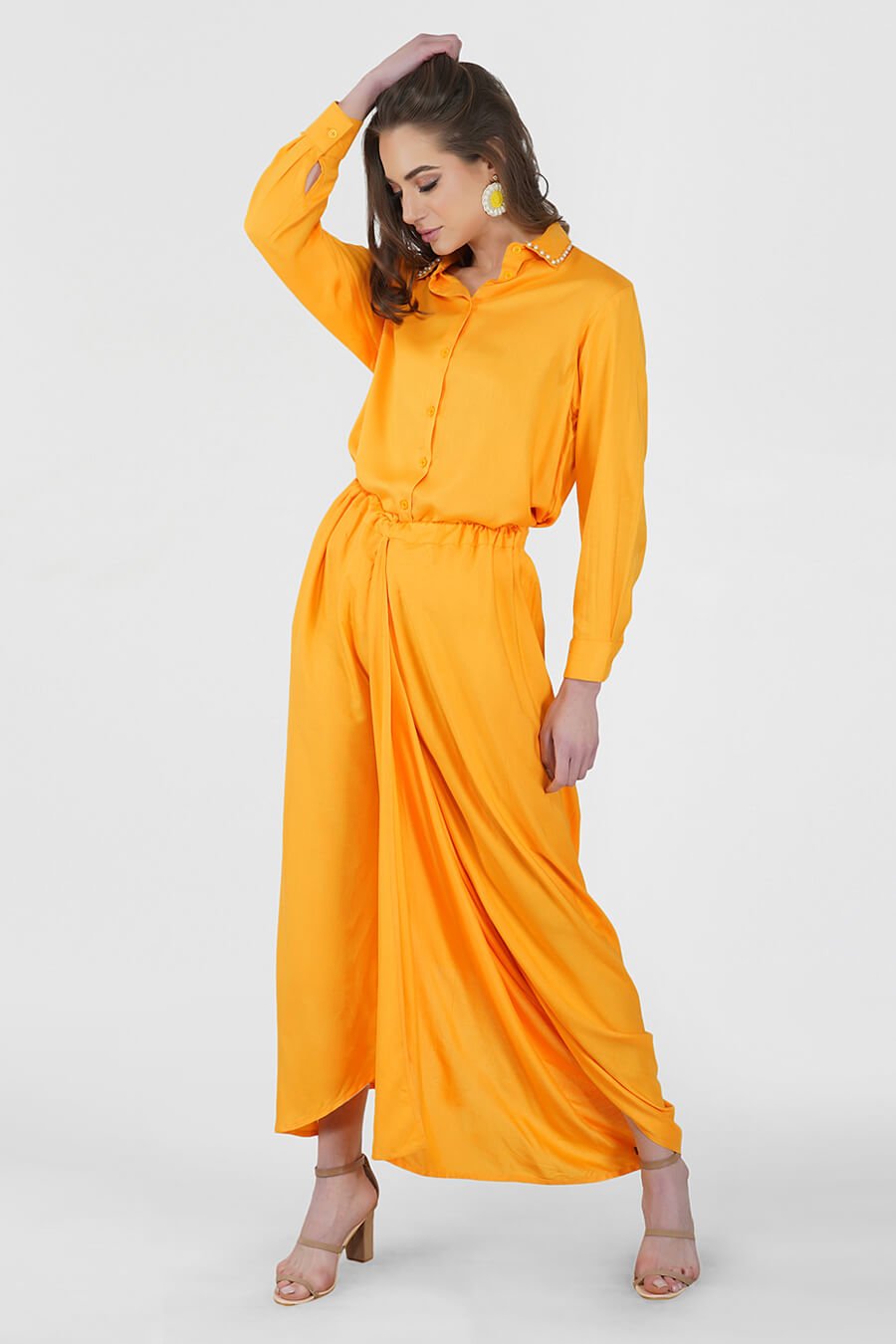 Pearl Embellished  Yellow Shirt