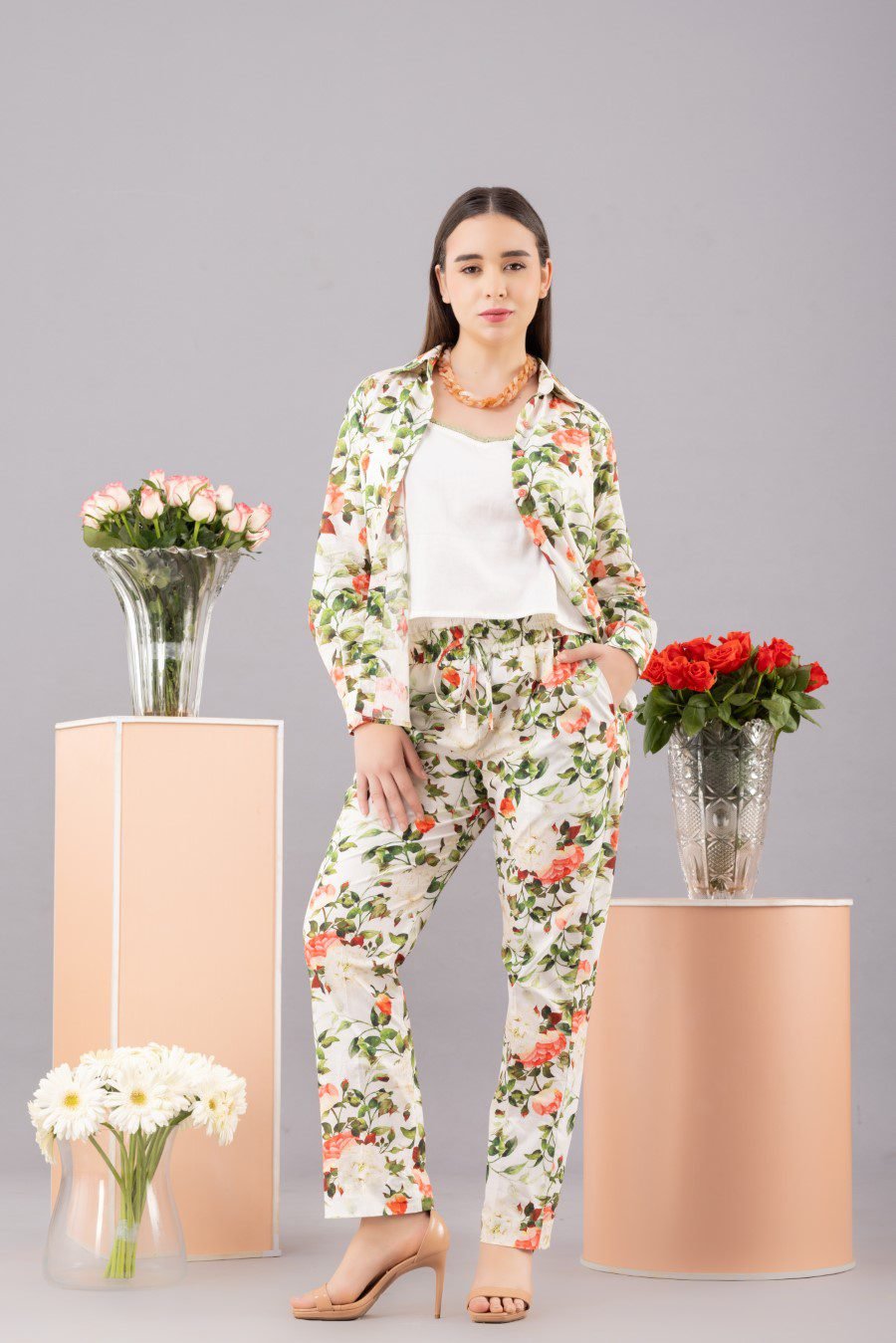 Printed Co-ord Set with attached Camisole (Set of 2)