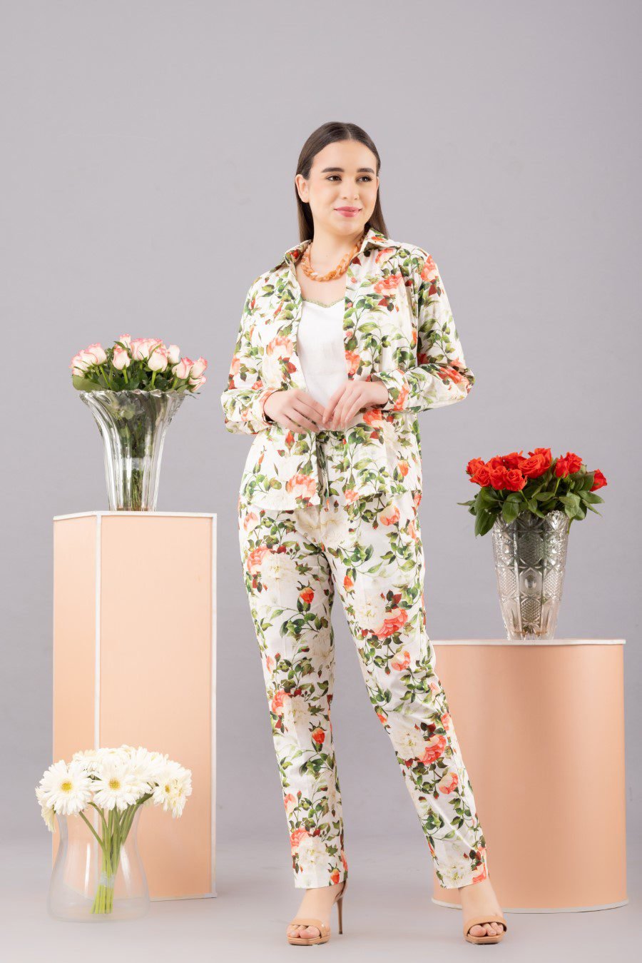 Printed Co-ord Set with attached Camisole (Set of 2)