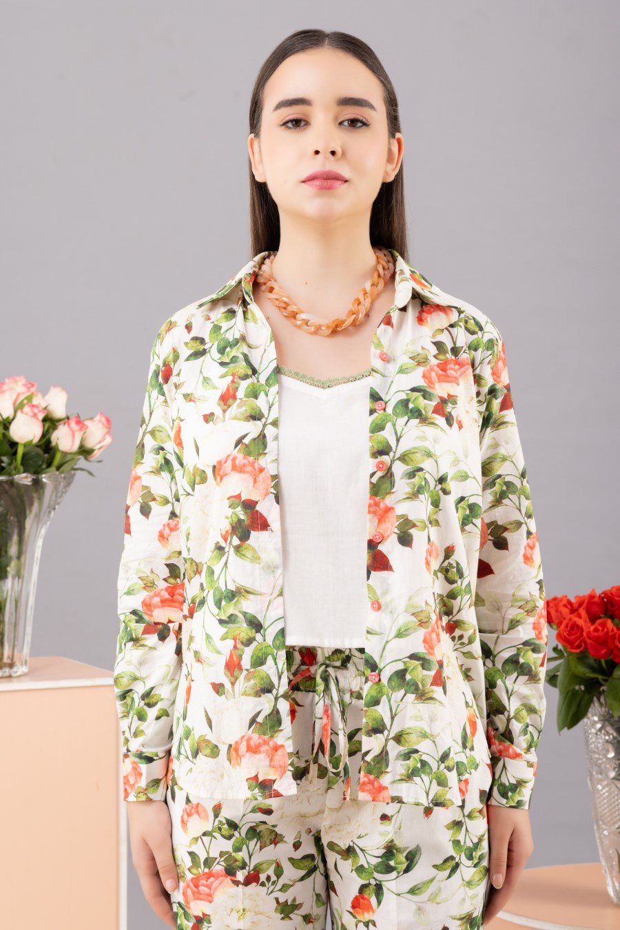 Printed Co-ord Set with attached Camisole (Set of 2)