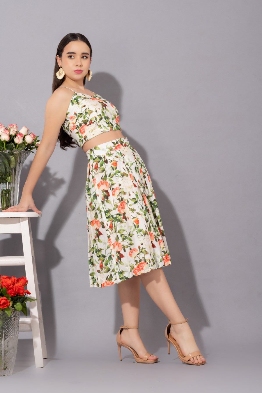 Printed Box Pleats Skirt Coord Set (Set Of 2)