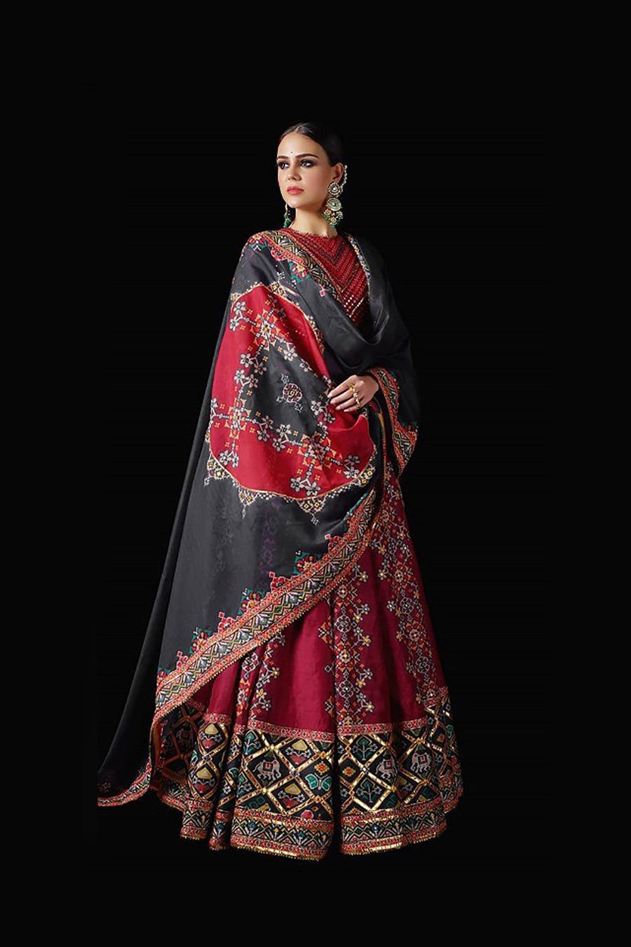 Red and Black Patola Lehenga