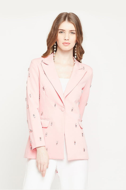 Pink Crystal Studded Blazer