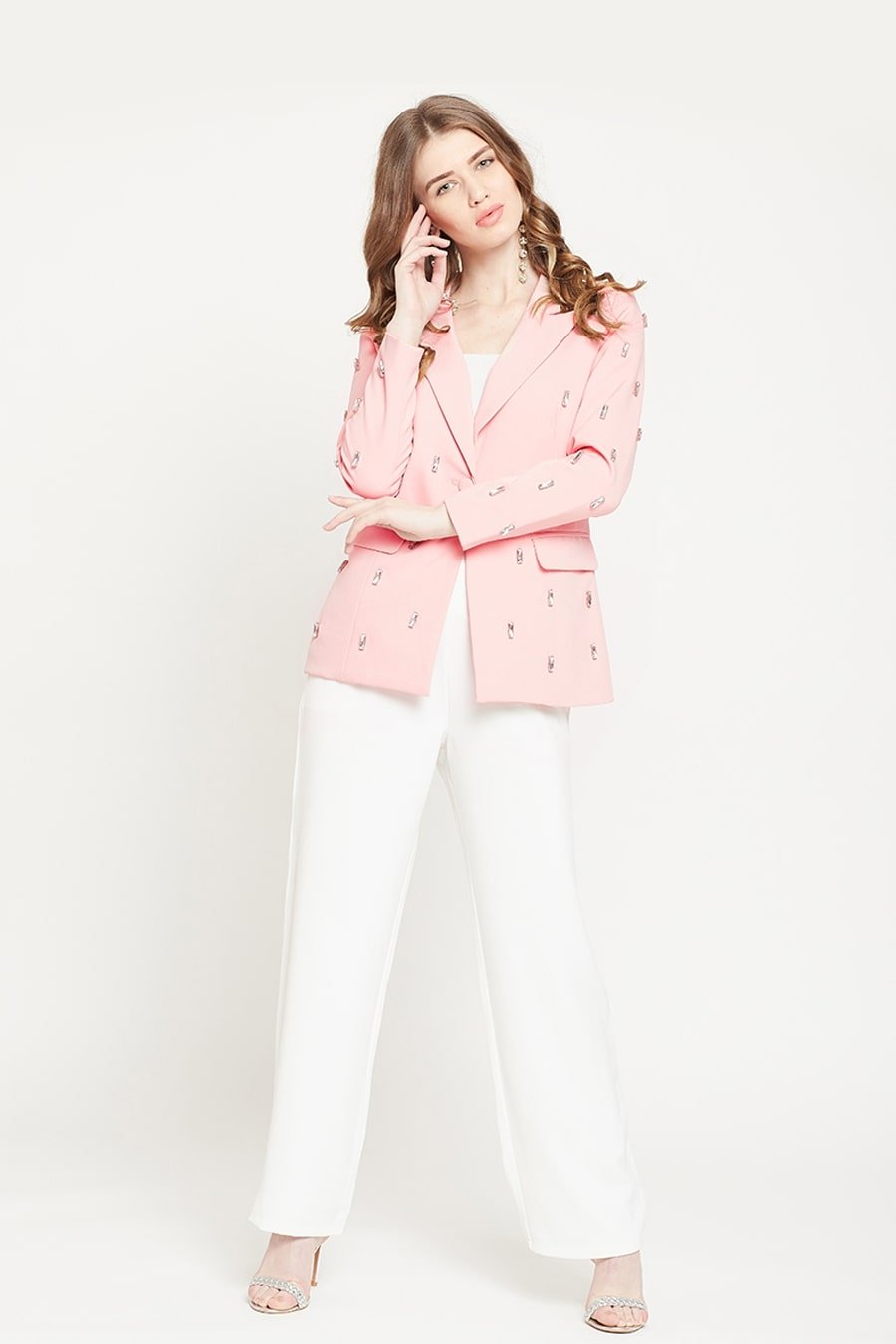 Pink Crystal Studded Blazer