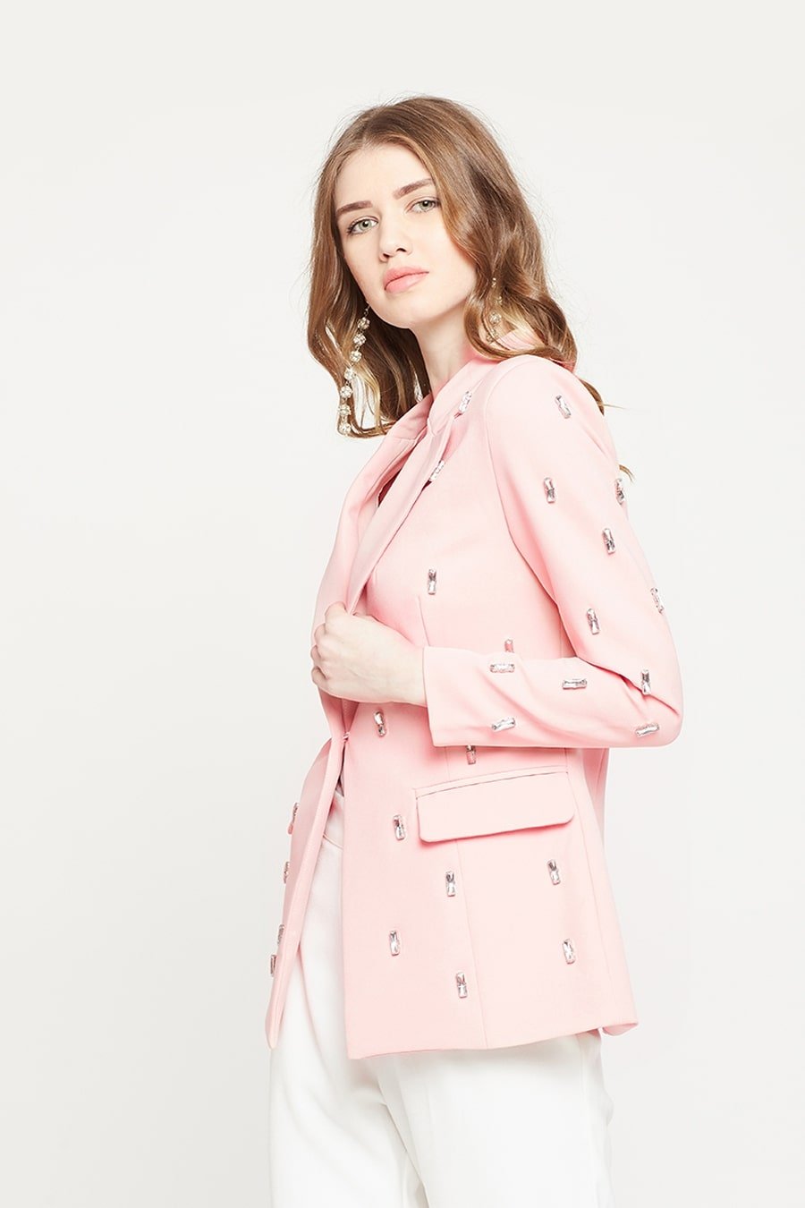 Pink Crystal Studded Blazer