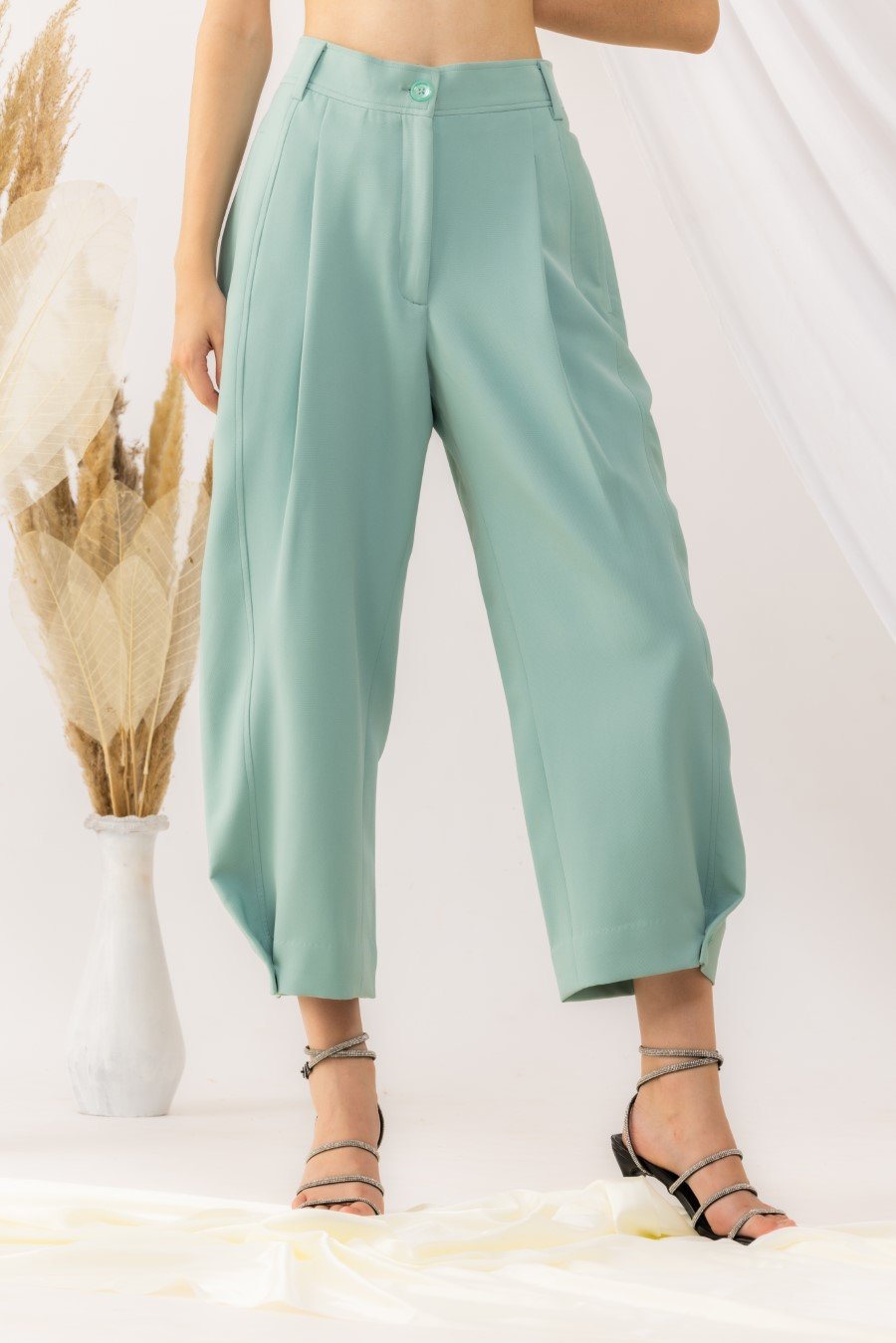 Sea Green Yoka Style Pant With Button