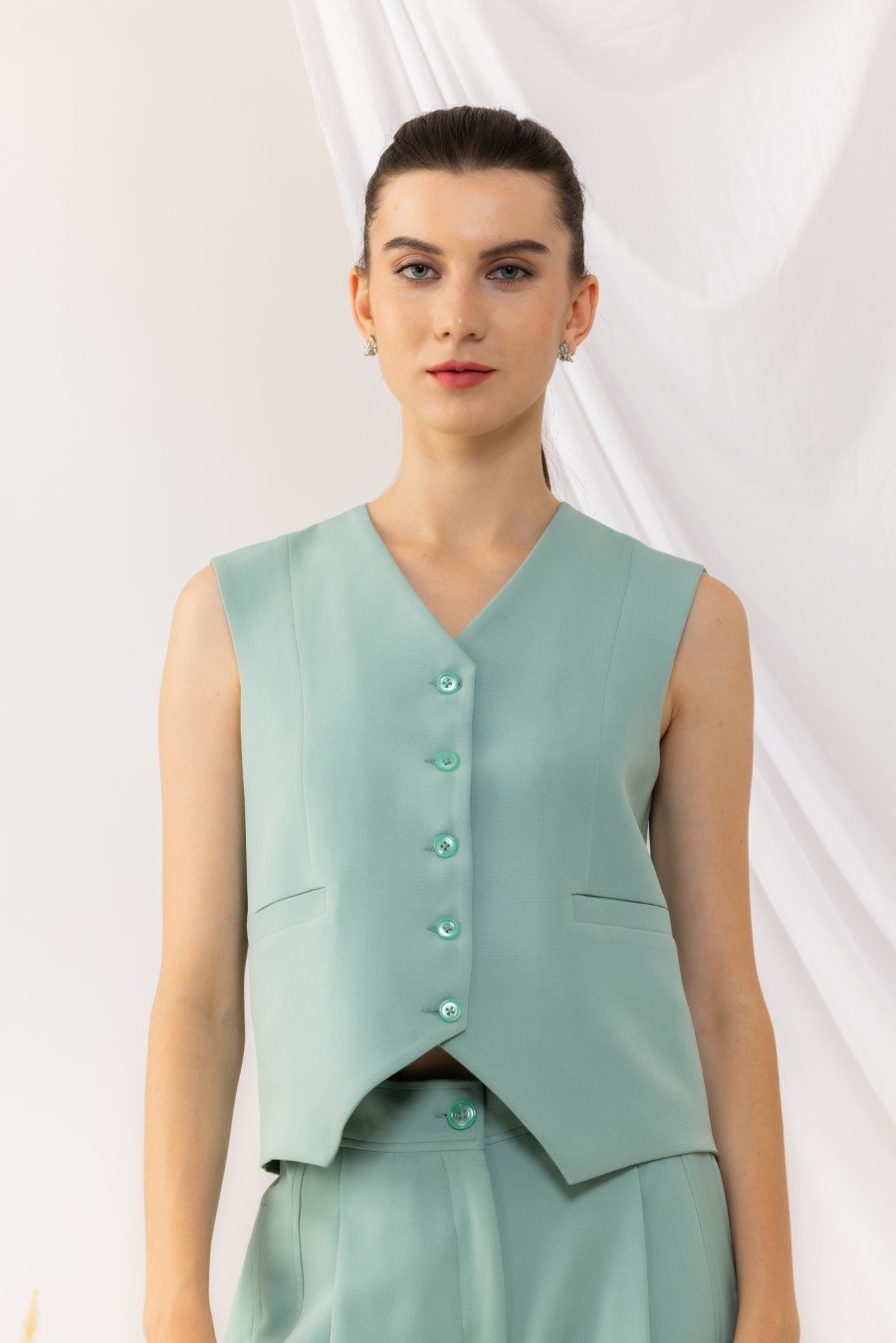 Sea Green Front Button Waist Coat