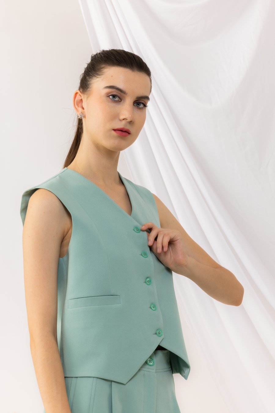 Sea Green Front Button Waist Coat