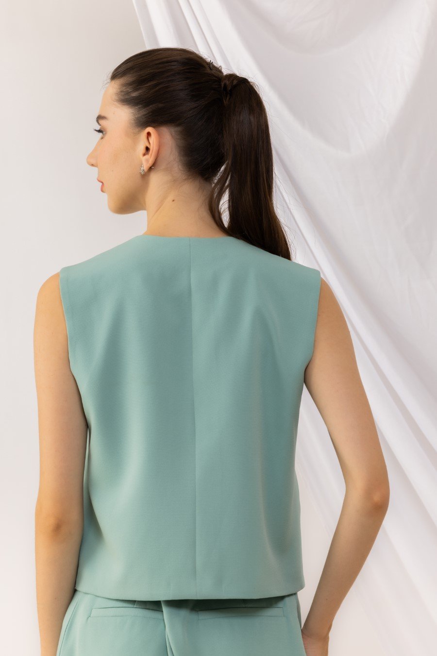 Sea Green Front Button Waist Coat