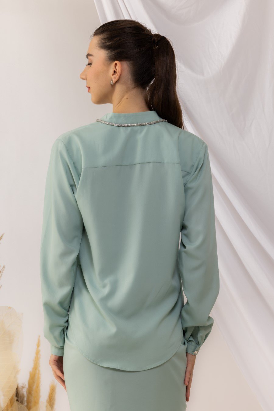 Sea Green Shirt  Front Wrap  Skirt Co-Ord Set