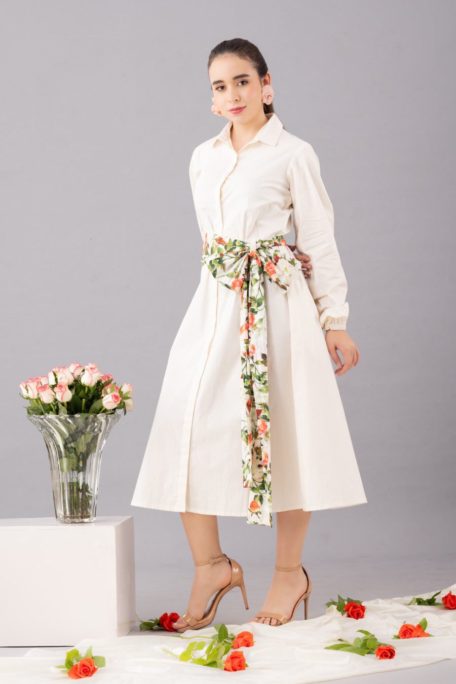 White shirt dress with  belt