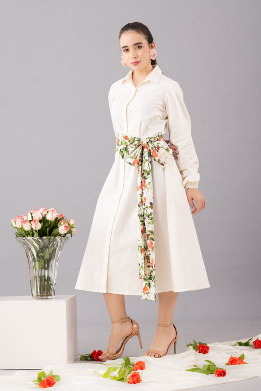 White shirt dress with  belt