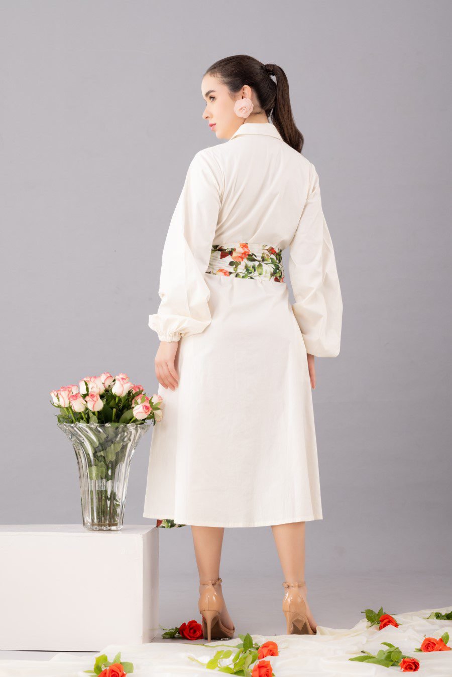 White shirt dress with  belt