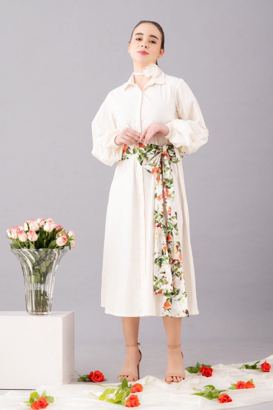 White shirt dress with  belt