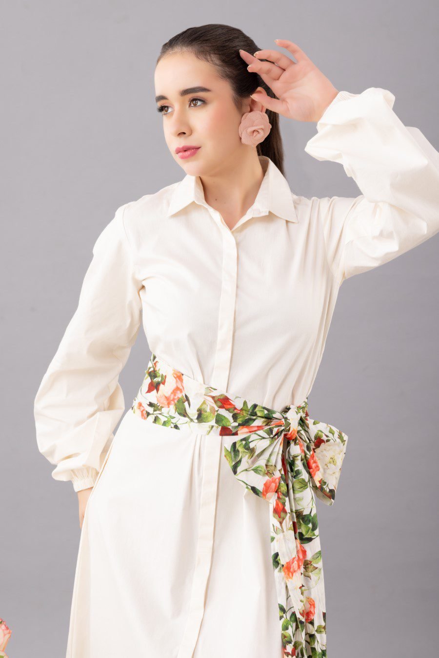 White shirt dress with  belt