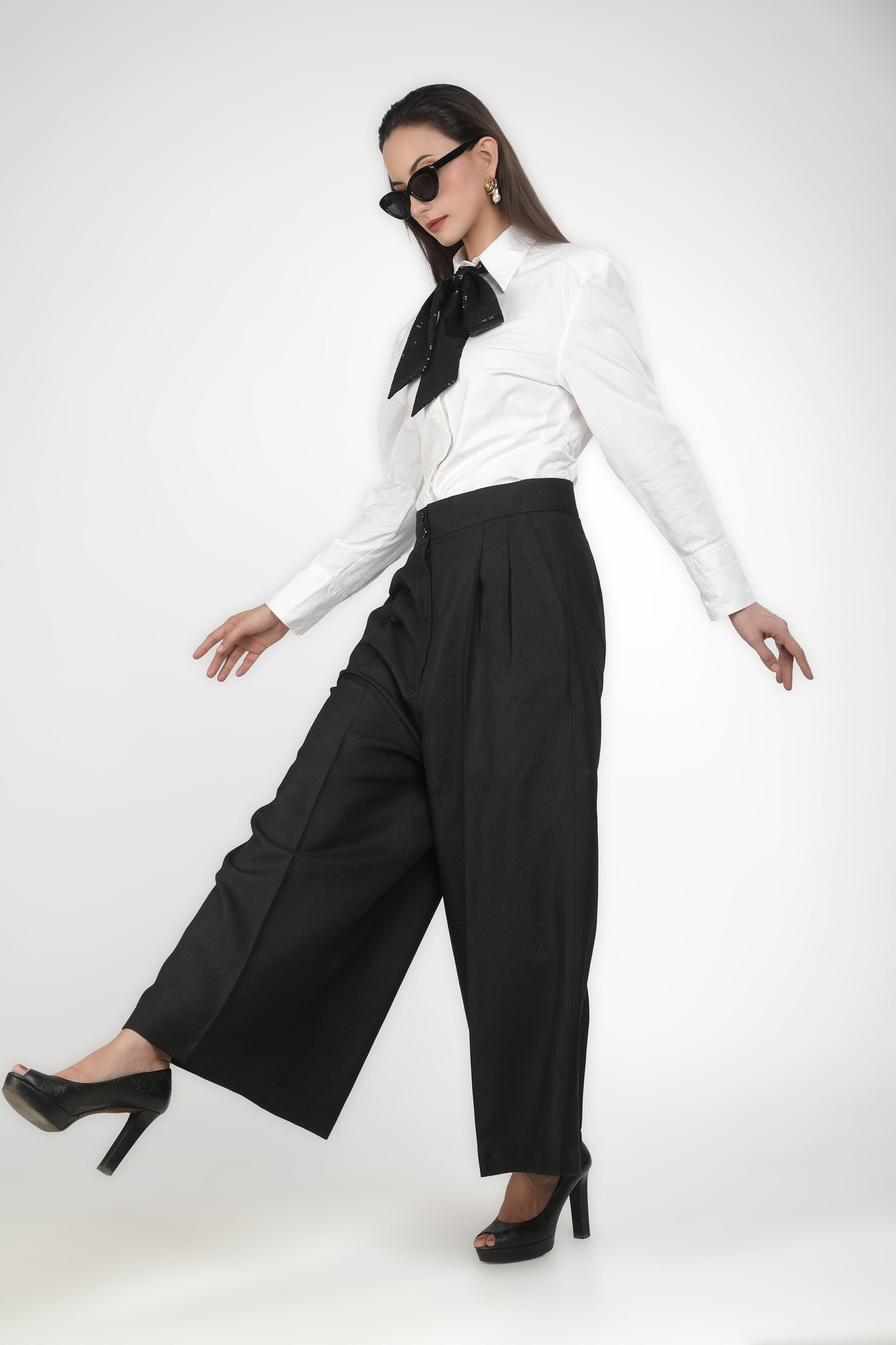 White Shirt With Black Sequins Bow