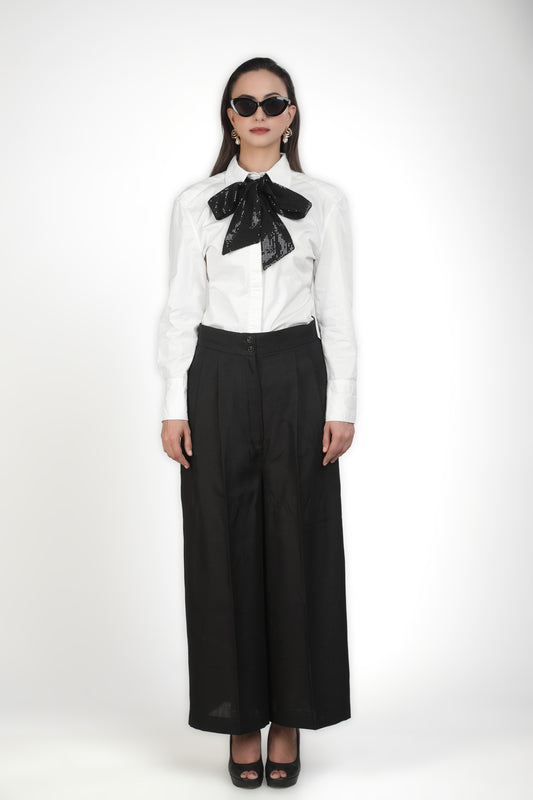 White Shirt With Black Sequins Bow