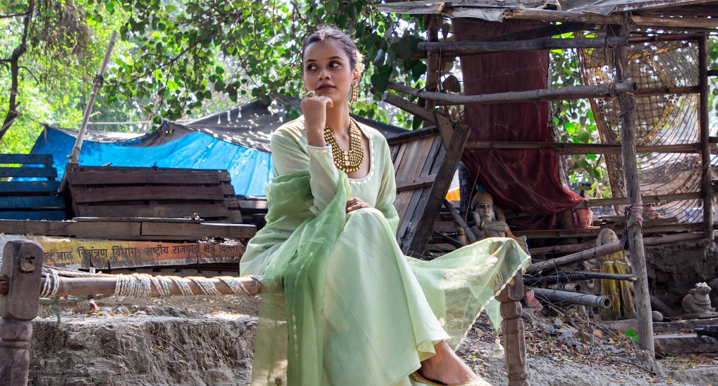 Pistachio Green Backless Kalidar Sharara Suit