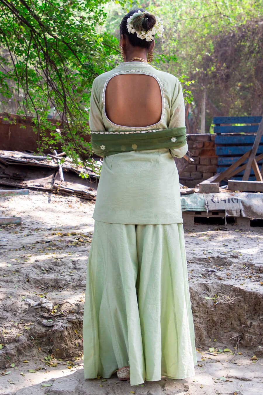 Pistachio Green Backless Kalidar Sharara Suit