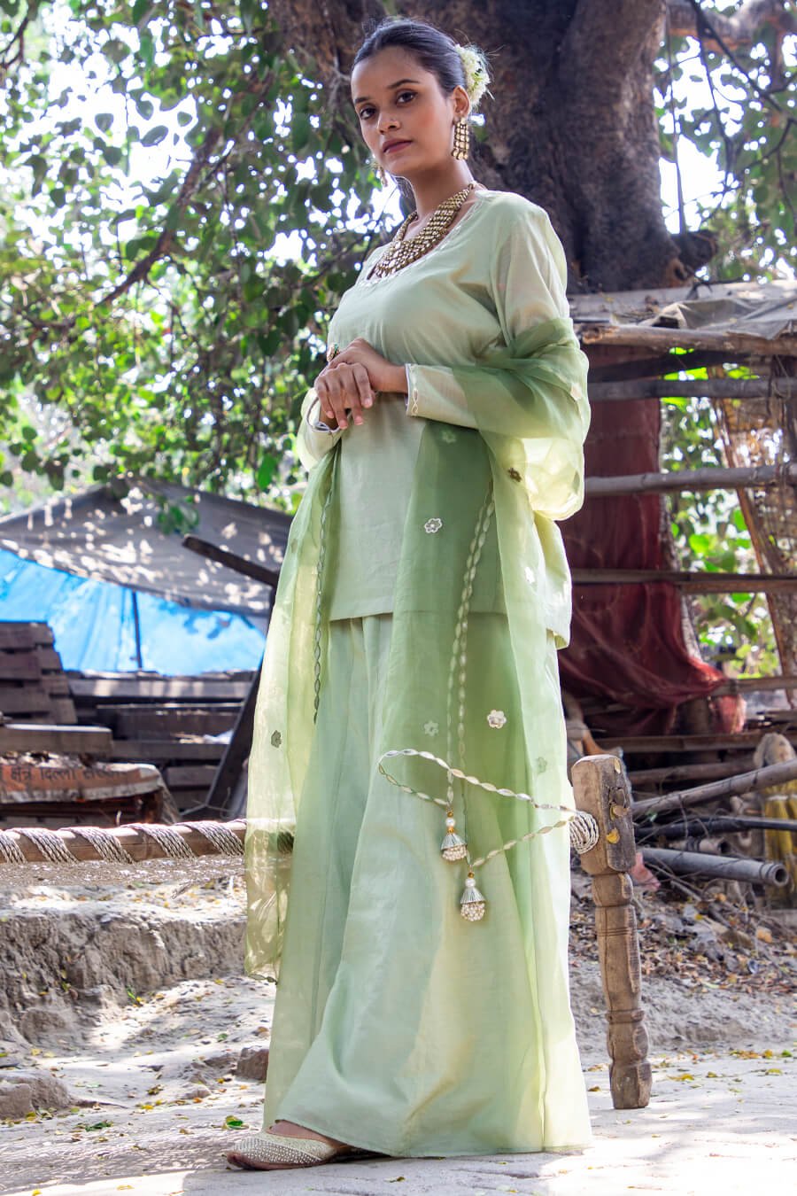 Pistachio Green Backless Kalidar Sharara Suit