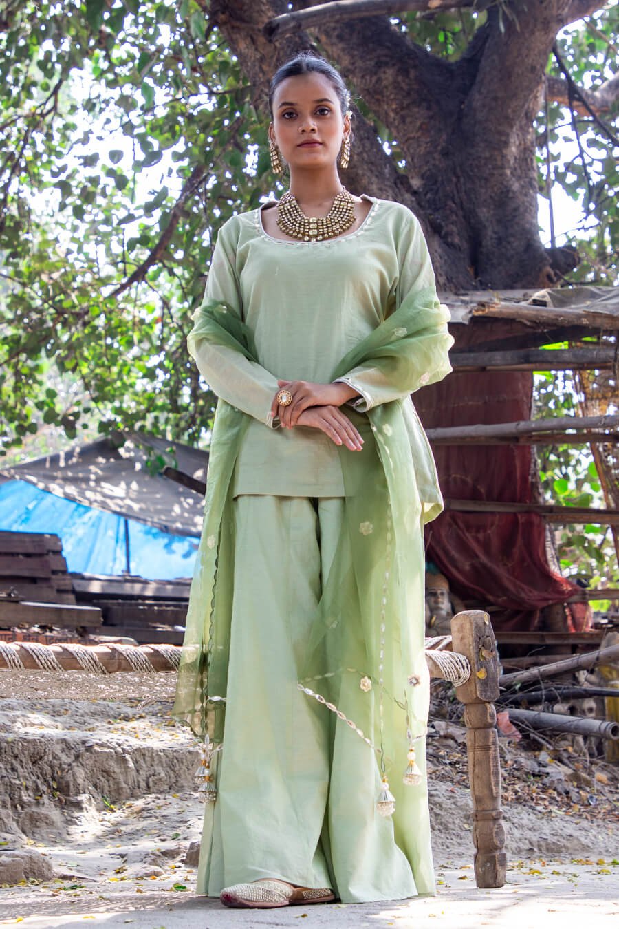 Pistachio Green Backless Kalidar Sharara Suit