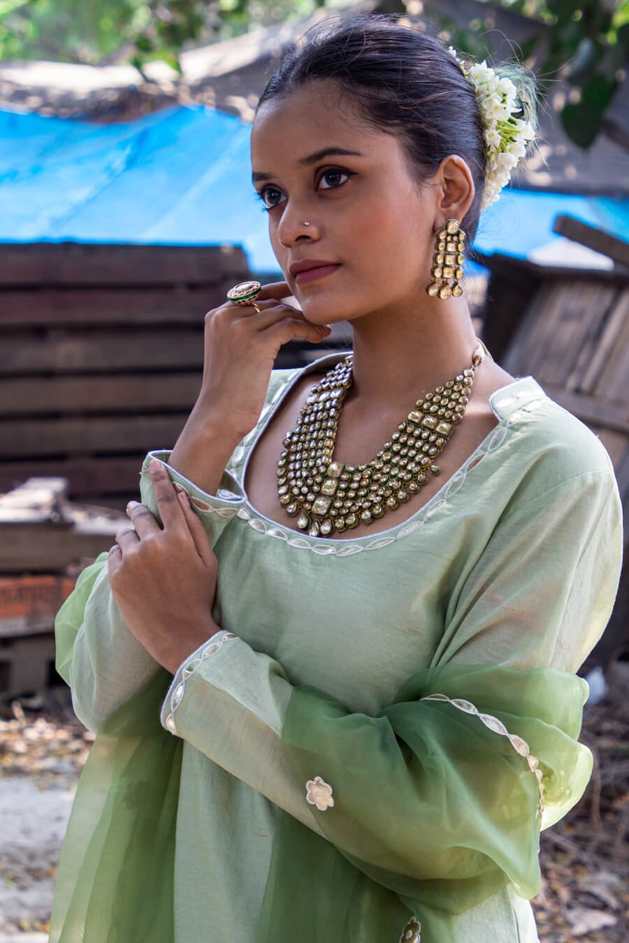 Pistachio Green Backless Kalidar Sharara Suit