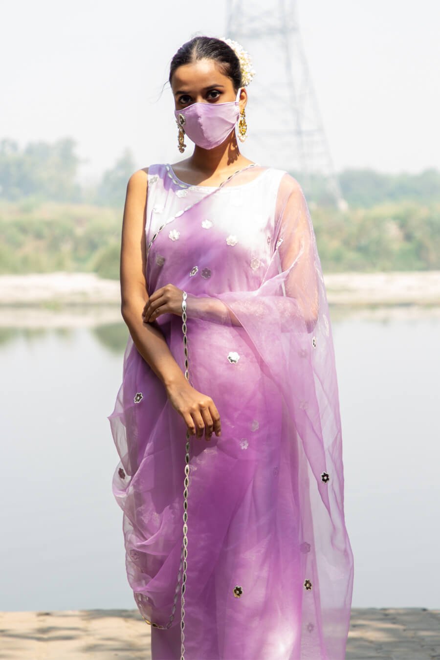 Pastel Lilac Saree Drape Gown