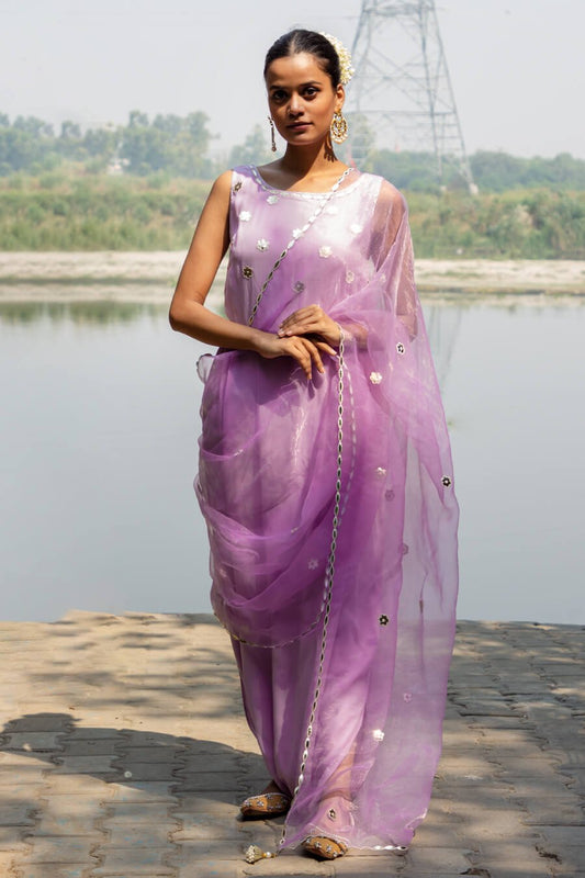 Pastel Lilac Saree Drape Gown