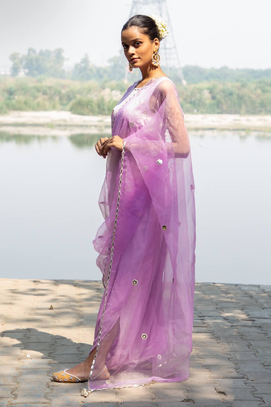 Pastel Lilac Saree Drape Gown