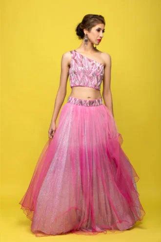One Shoulder Sequence Lehenga