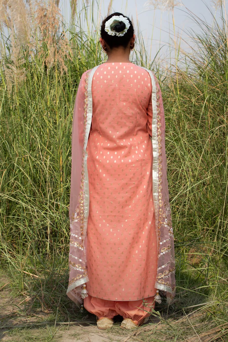 Peach Banarsi Booti Embroidered Suit