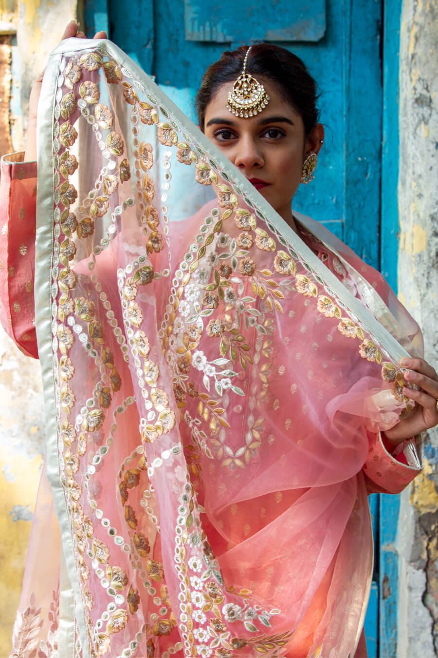 Peach Banarsi Booti Embroidered Suit