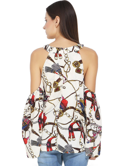 Chain Print Halter Neck cream top