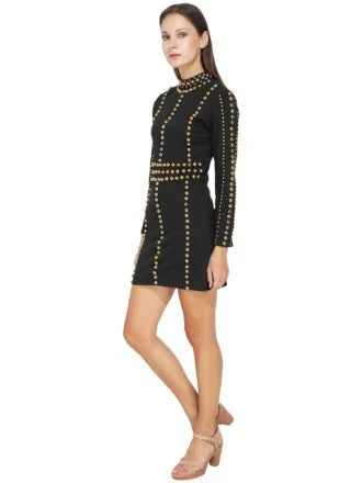 Gold Metal Studded Black Lycra Dress