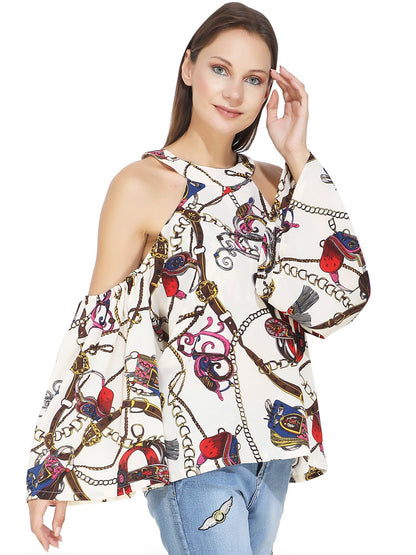 Chain Print Halter Neck cream top