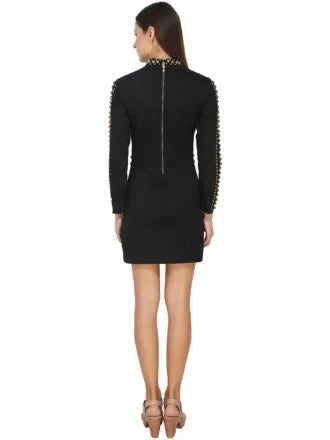 Gold Metal Studded Black Lycra Dress