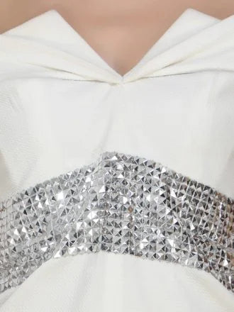 Self Embossed White Lycra Dress